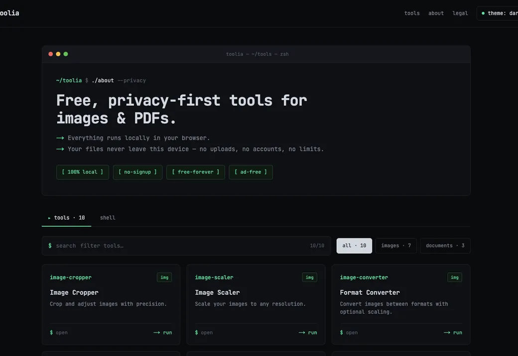 Toolia project screenshot