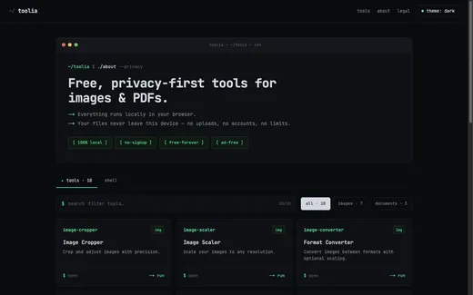 Toolia project screenshot